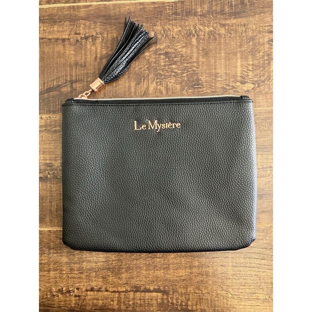 Le Mystère Black Zip Pouch Clutch Rose Gold Tassel Makeup Travel Bag